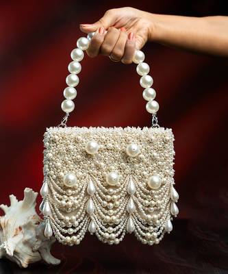 white pearl scallop embroidered suede clutch 2