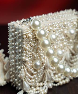 white pearl scallop embroidered suede clutch 3