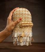 White silk embroidered bucket bag