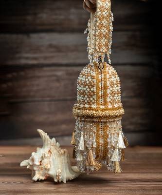 white pearl tassel embroidered silk bucket bag 2