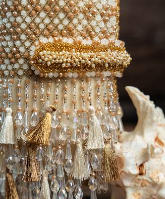 white pearl tassel embroidered silk bucket bag 3