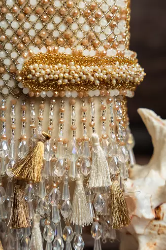 white pearl tassel embroidered silk bucket bag