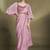Baby pink two tone satin silk sequince & beads aari work lantern sleeves blouse with belt designer ready to wear saree
