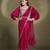 Blood red crape satin silk sequince & beads aari work lantern sleeves blouse with belt designer ready to wear saree