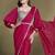 Blood red crape satin silk sequince & beads aari work lantern sleeves blouse with belt designer ready to wear saree