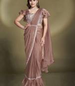 ready to wear coffee two tone satin silk sequince with belt designer saree