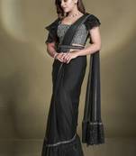 ready to wear black two tone satin silk sequince with belt designer saree