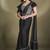 Black two tone satin silk sequince & beads aari work ruffle sleeves blouse with belt designer ready to wear saree