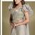 Beige two tone satin silk sequince & beads aari work ruffle sleeves blouse with belt designer ready to wear saree