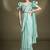 Turquoise crape satin silk sequince & beads aari work uffle sleeves blouse with belt designer ready to wear saree