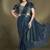 Peaocock blue crape satin silk sequince & beads aari work ruffle sleeves blouse with belt designer ready to wear saree