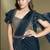 Peaocock blue crape satin silk sequince & beads aari work ruffle sleeves blouse with belt designer ready to wear saree