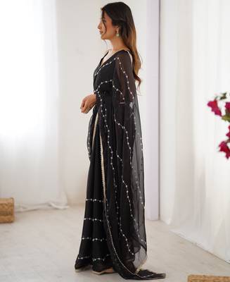 Black color beads work celebrity style saree with blouse 2