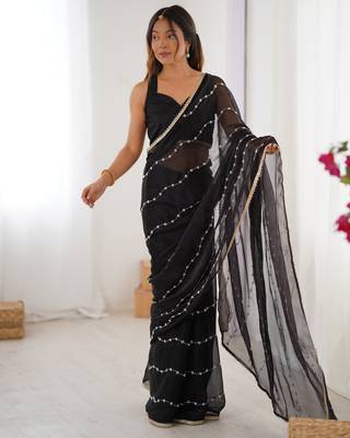 Black color beads work celebrity style saree with blouse 3