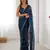 Blue color beads work celebrity style saree with blouse