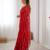 Red color beads work celebrity style saree with blouse