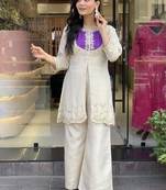 Purple silk embroidered Kurti Palazzo