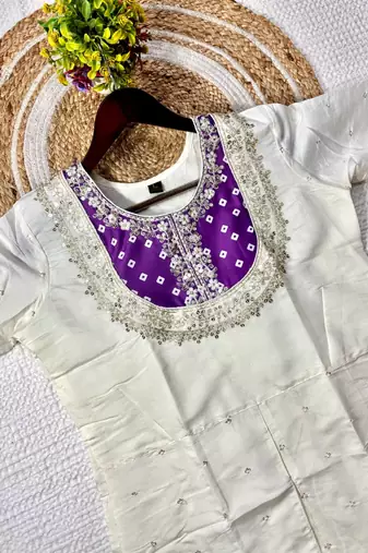purple silk embroidered kurti palazzo