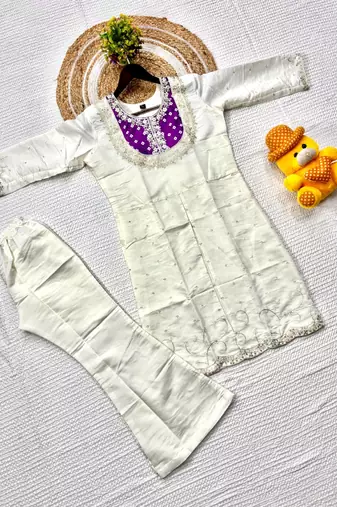 purple silk embroidered kurti palazzo