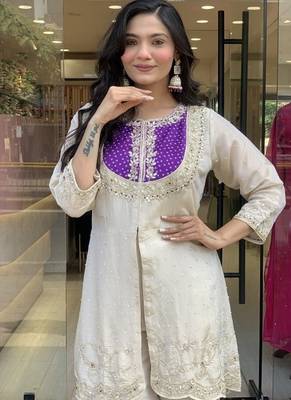 purple silk embroidered kurti palazzo 4