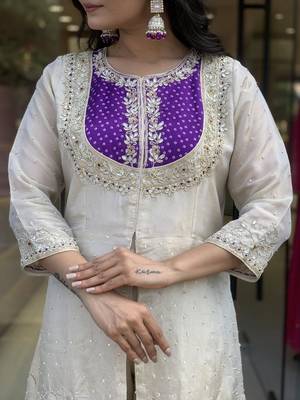 purple silk embroidered kurti palazzo 5