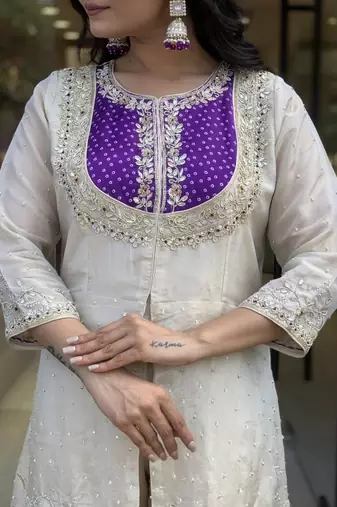 purple silk embroidered kurti palazzo