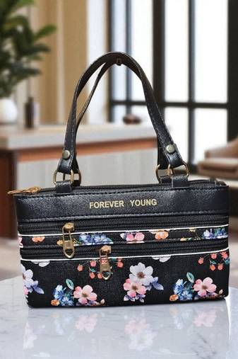 Forever Young Maroon Floral PU Leather Women’s Handbag – Stylish Shoulder Bag with Dual Zippers