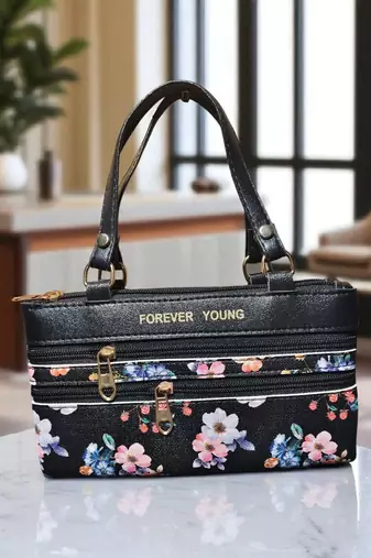 Forever Young Maroon Floral PU Leather Women’s Handbag – Stylish Shoulder Bag with Dual Zippers