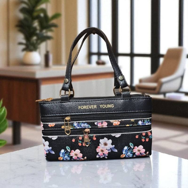 Forever Young Maroon Floral PU Leather Women’s Handbag – Stylish Shoulder Bag with Dual Zippers