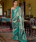 Teal Blue Handwoven Silk Blend Saree | Party & Festival Wear