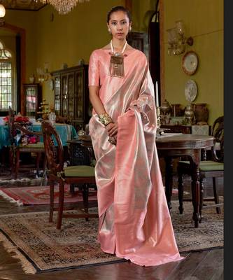 Peach Handwoven Silk Blend Saree | Traditional Party Wear 1