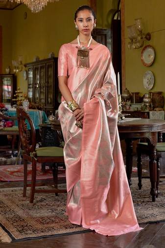 Peach Handwoven Silk Blend Saree | Traditional Party Wear