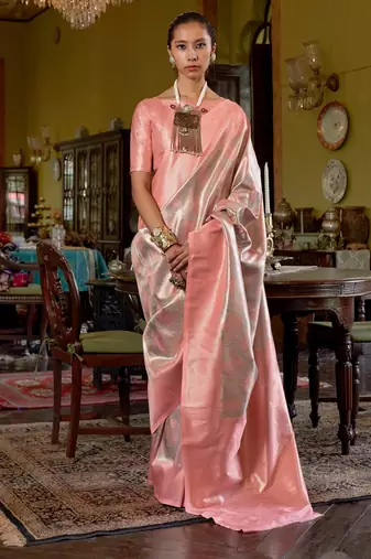 Peach Handwoven Silk Blend Saree | Traditional Party Wear