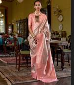 Peach Handwoven Silk Blend Saree | Traditional Party Wear