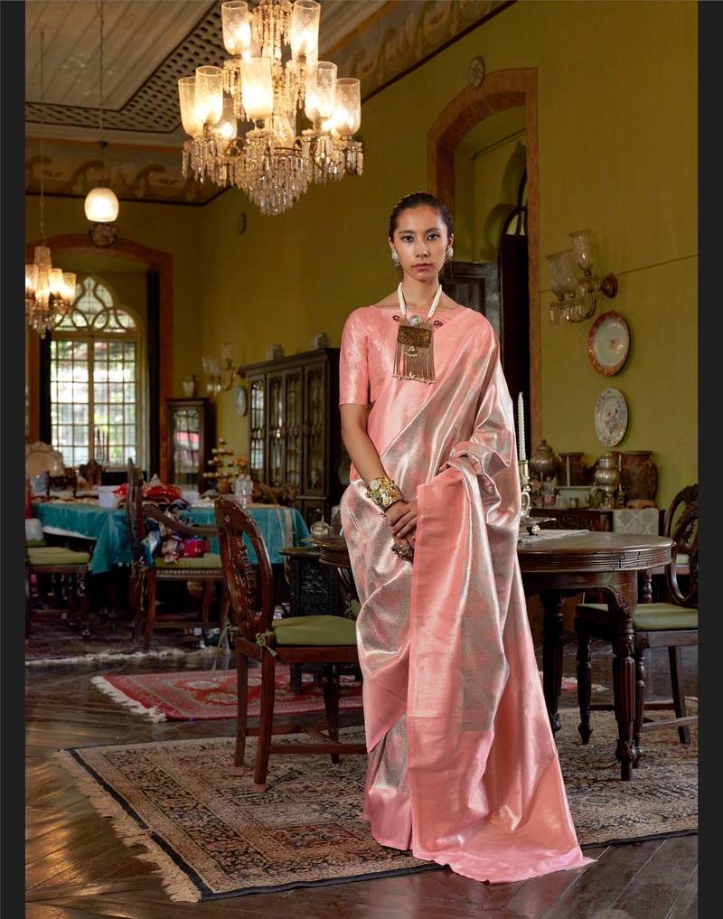 Peach Handwoven Silk Blend Saree | Traditional Party Wear