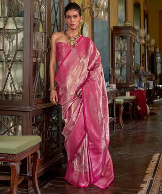 Pink Handwoven Silk Blend Saree | Elegant Festival Saree 1