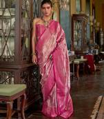 Pink Handwoven Silk Blend Saree | Elegant Festival Saree