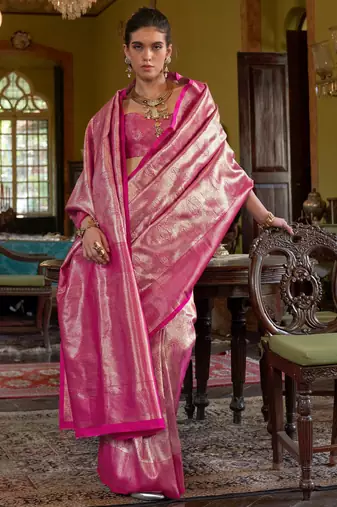 Pink Handwoven silk blend Saree | Elegant Festival Saree