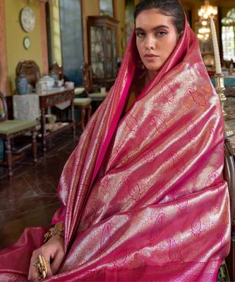 Pink Handwoven Silk Blend Saree | Elegant Festival Saree 3
