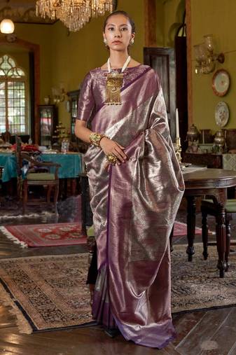 Purple Handwoven Silk Blend Saree | Designer Festive Saree