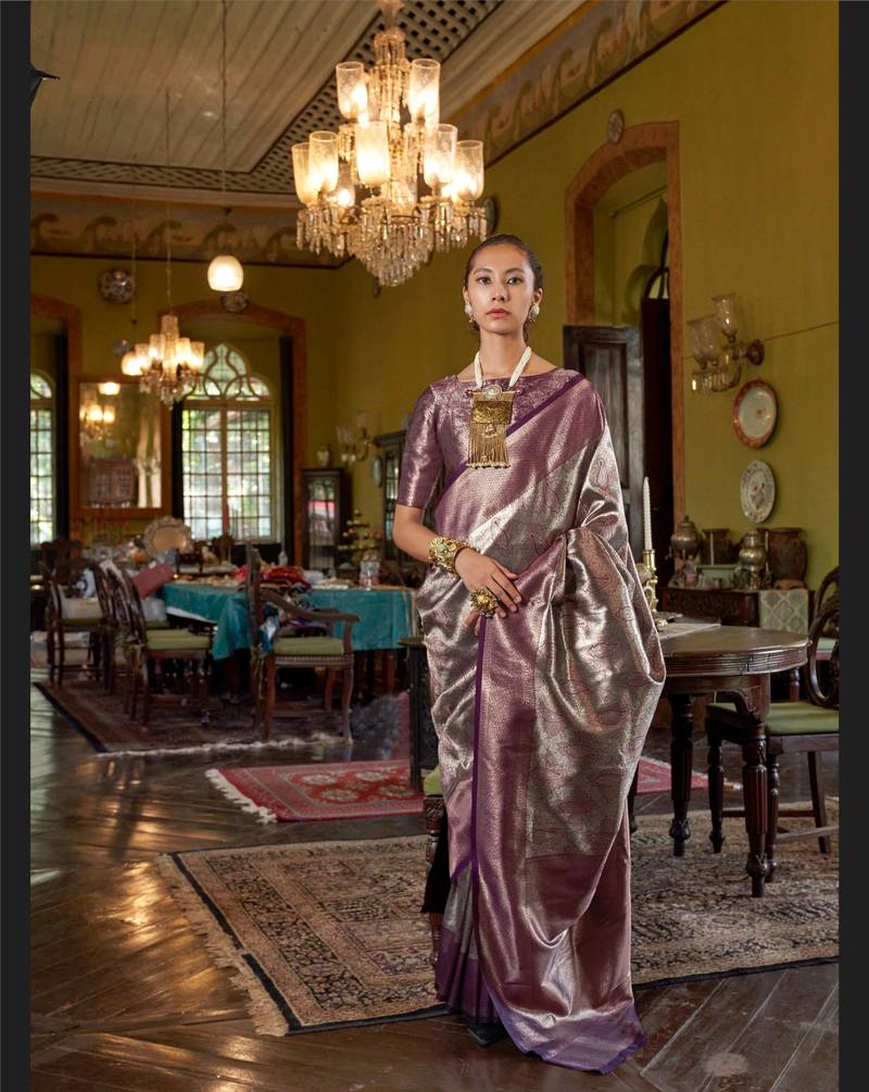 Purple Handwoven Silk Blend Saree | Designer Festive Saree