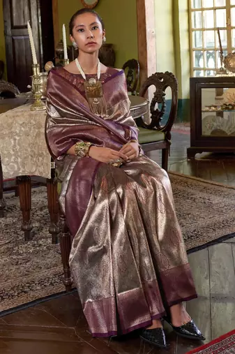 Purple Handwoven silk blend Saree | Festive Saree