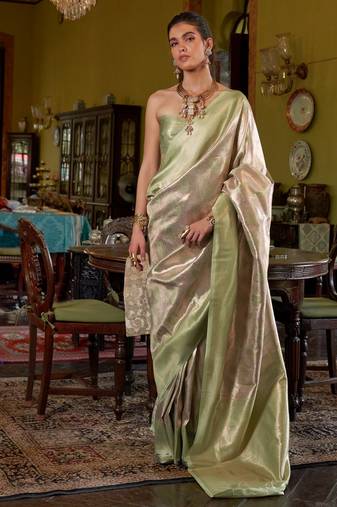 Pista Green Handwoven Silk Blend Saree | Stylish Occasion Wear