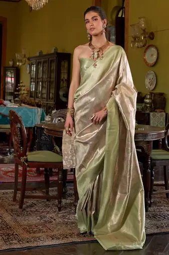 Pista Green Handwoven Silk Blend Saree | Stylish Occasion Wear