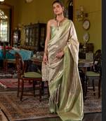 Pista Green Handwoven Silk Blend Saree | Stylish Occasion Wear