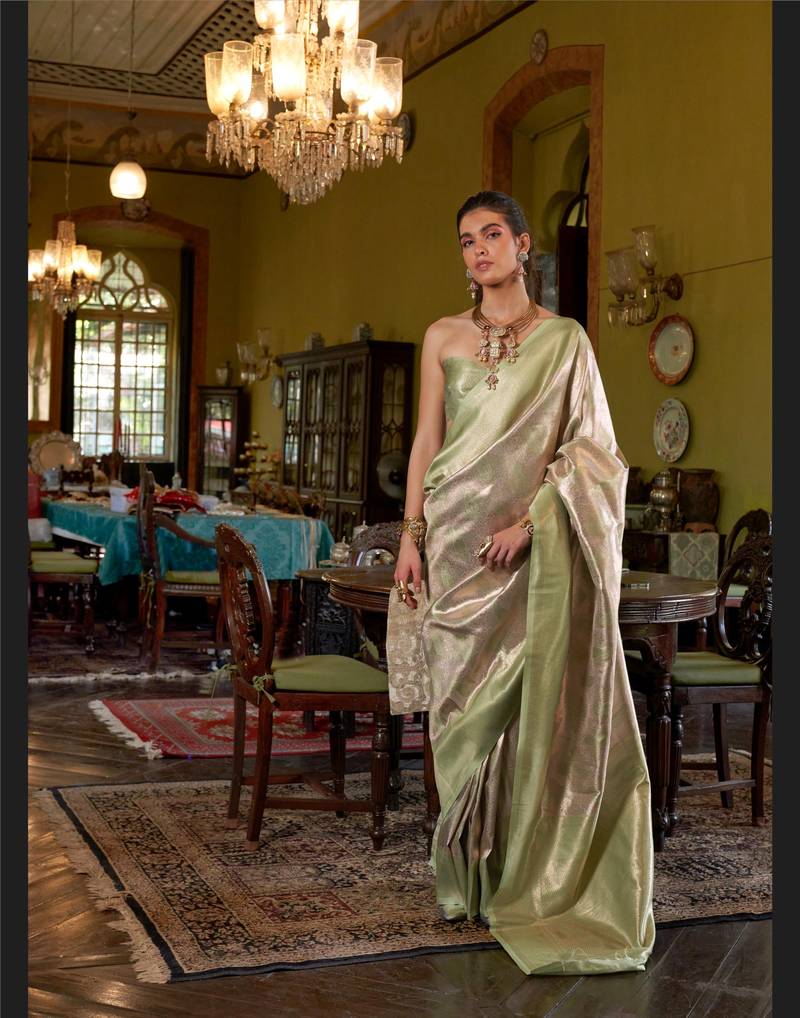 Pista Green Handwoven Silk Blend Saree | Stylish Occasion Wear