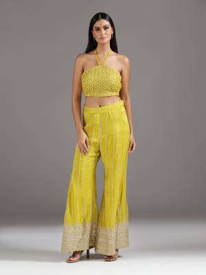 Yellow embroidered silk Co Ord Set 1