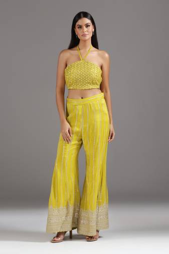 Yellow embroidered silk Co Ord Set