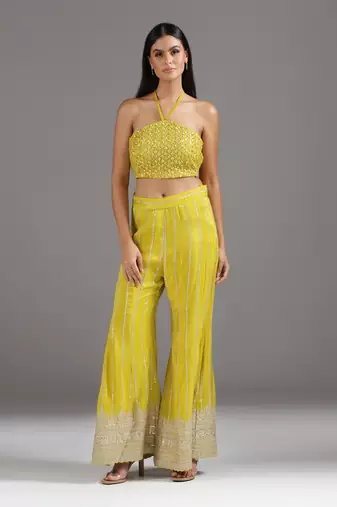 Yellow embroidered silk Co Ord Set