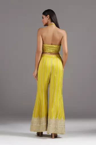 Yellow embroidered silk Co Ord Set